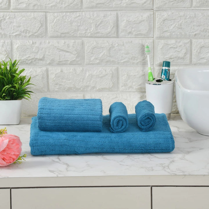 Teal Blue Solid Towel Set For Home