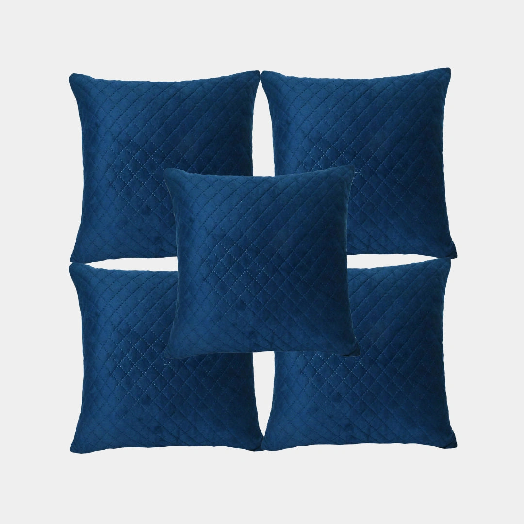 Luxurious Daimond Blue Soft Velvet Cushion Covers 5 Piece Set