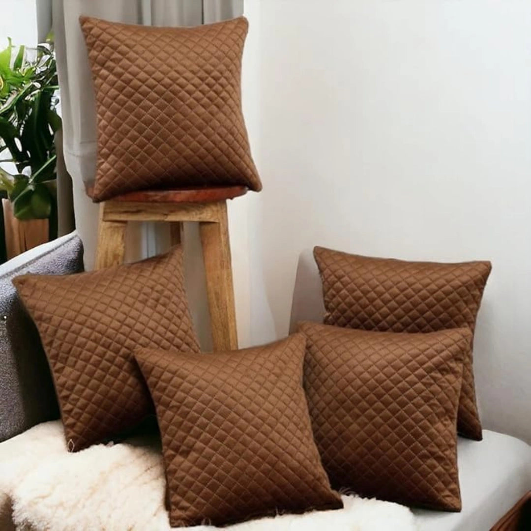 Luxurious Dimond Chocolate Soft Velvet Cushion Covers 5 Piece Set