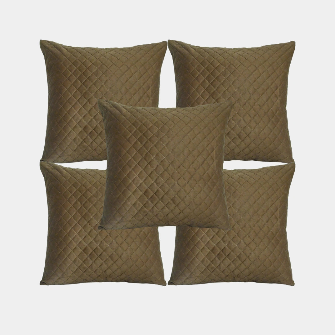 Luxurious Dimond Chocolate Soft Velvet Cushion Covers 5 Piece Set