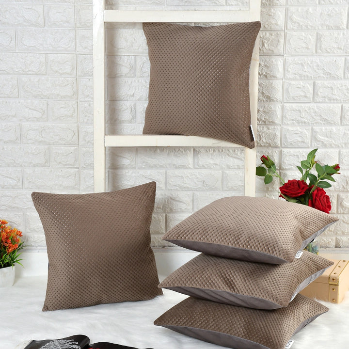 Luxurious Dotted Nude Taupe Soft Cushion Covers 5 Piece Set