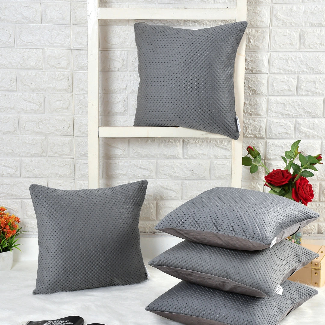 Luxurious Dotted Gray Soft Cushion Covers 5 Piece Set