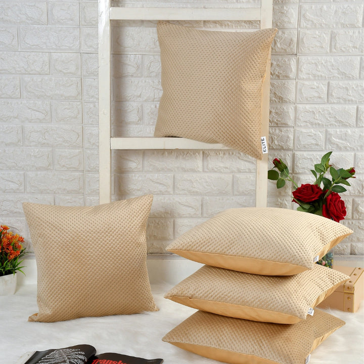 Luxurious Dotted Cream Soft Cushion Covers 5 Piece Set