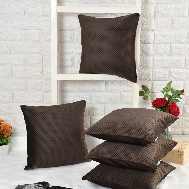 Luxurious Dotted Coffee Soft Cushion Covers 5 Piece Set