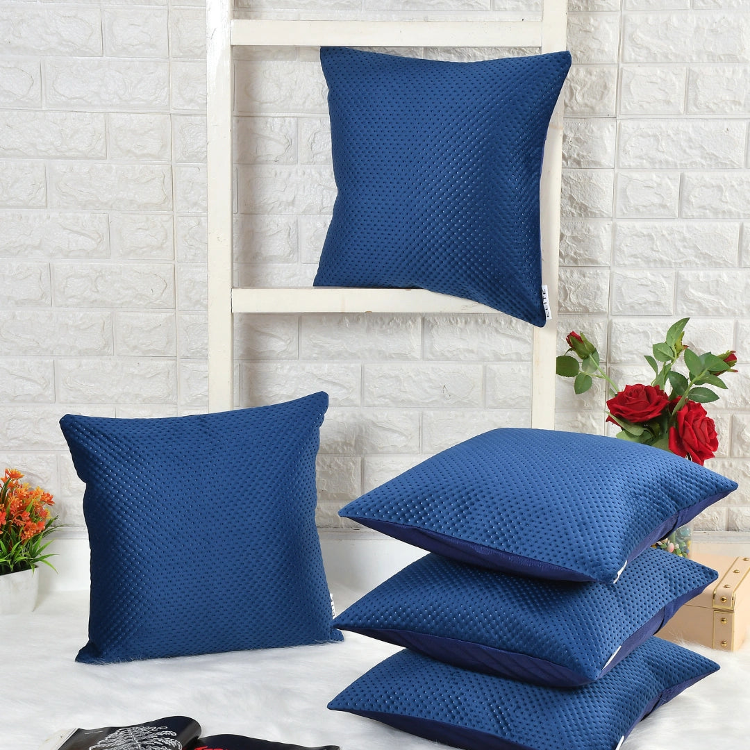 Luxurious Dotted Blue Soft Cushion Covers 5 Piece Set