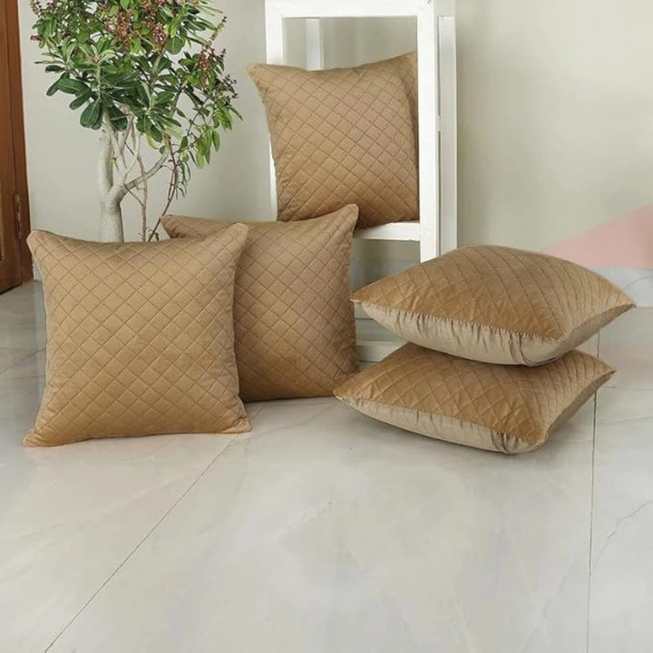 Luxurious Daimond Golden Soft Velvet Cushion Covers 5 Piece Set