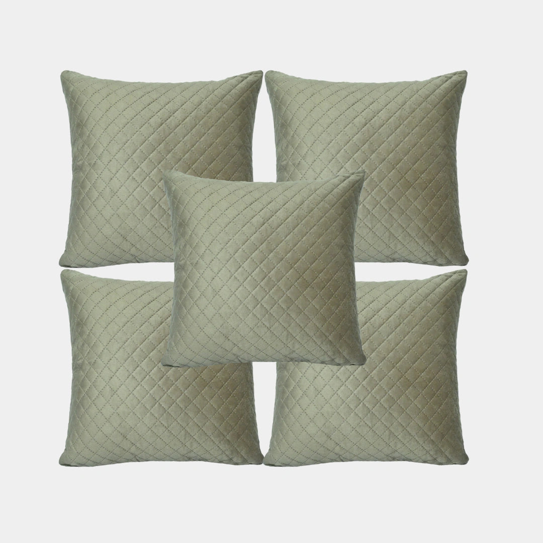 Luxurious Daimond Green Soft Velvet Cushion Covers 5 Piece Set