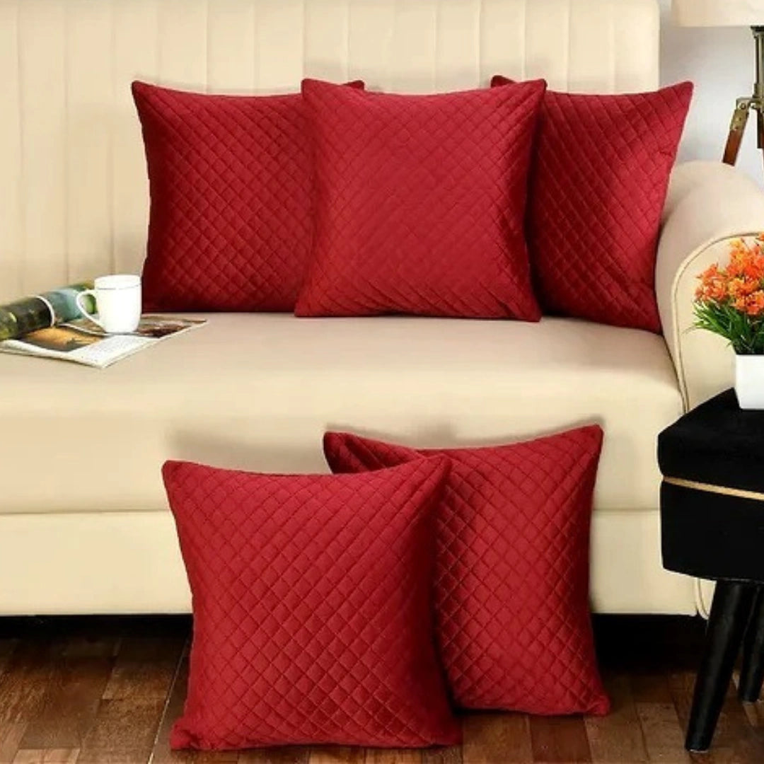 Luxurious Daimond Mahroom Soft Velvet Cushion Covers 5 Piece Set