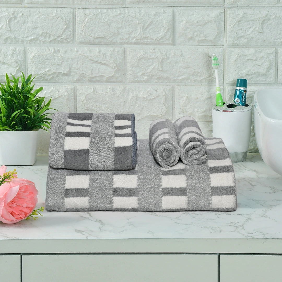 Microfiber Gray Tiles Bath Towel Set For Home