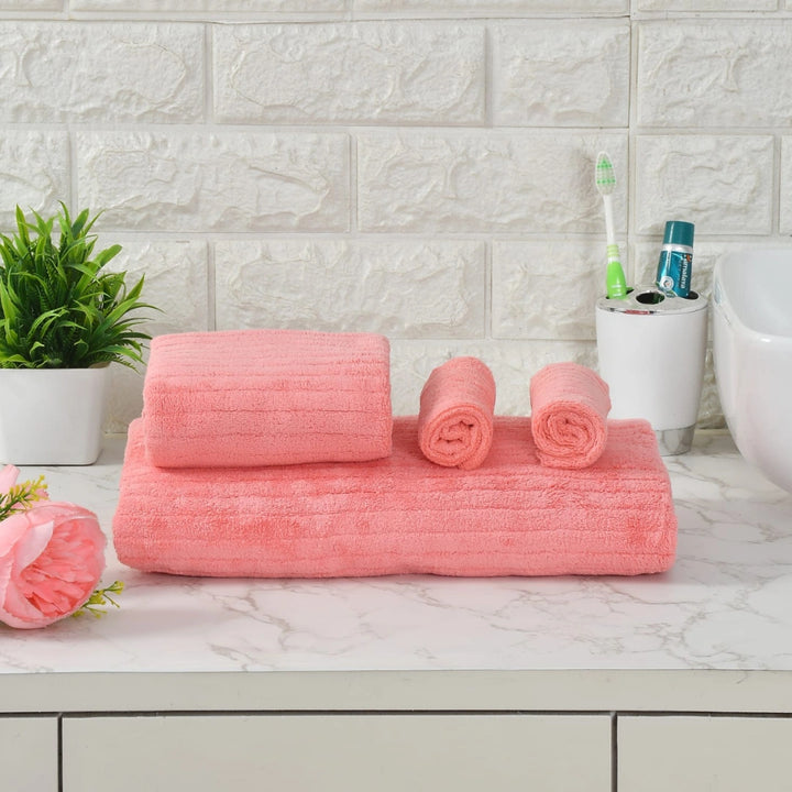 Microfiber Salmon Pink Bath Towel Set For Home