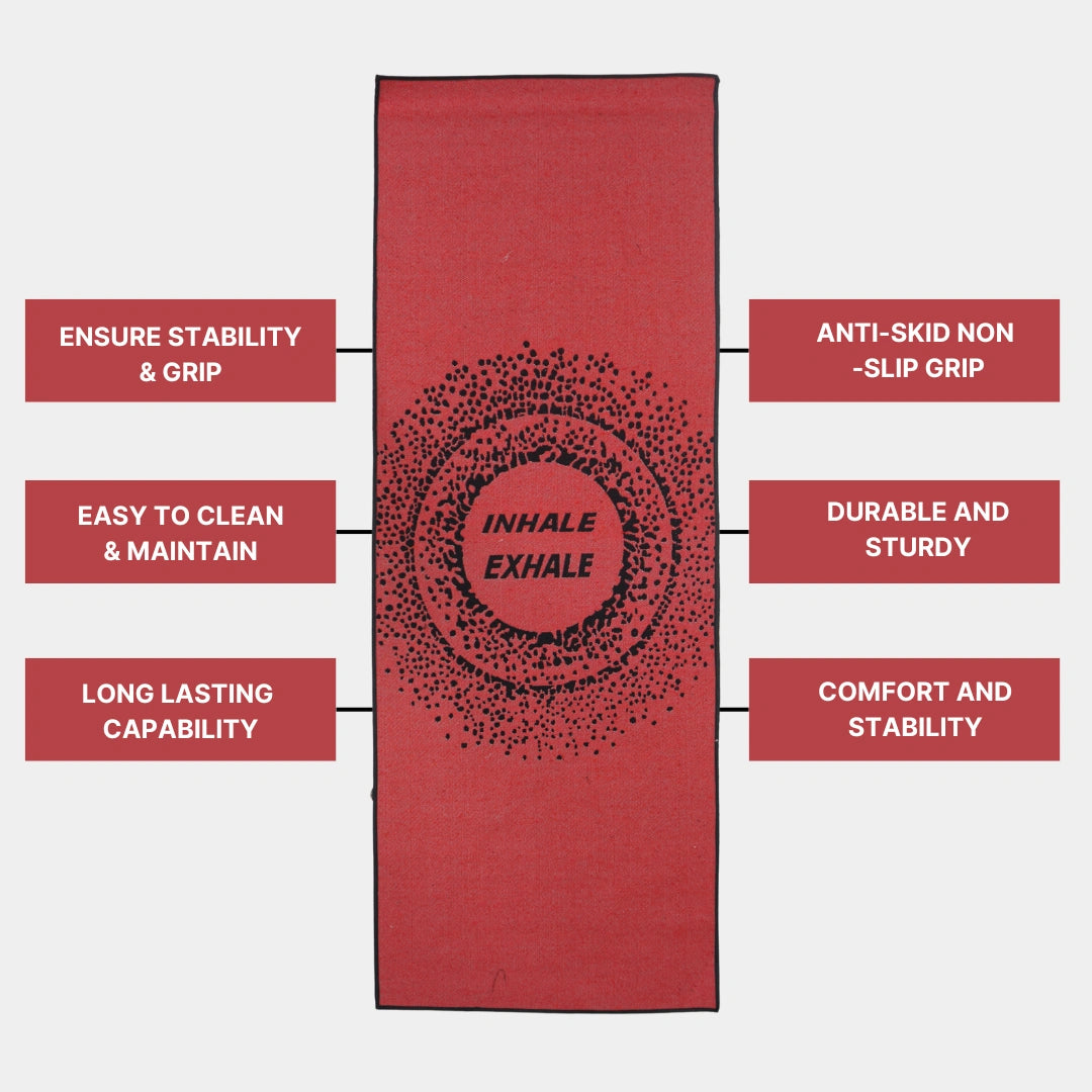 Dule Red Inhale Exhale Design Tree Yoga Mat With Anti Skid Backing