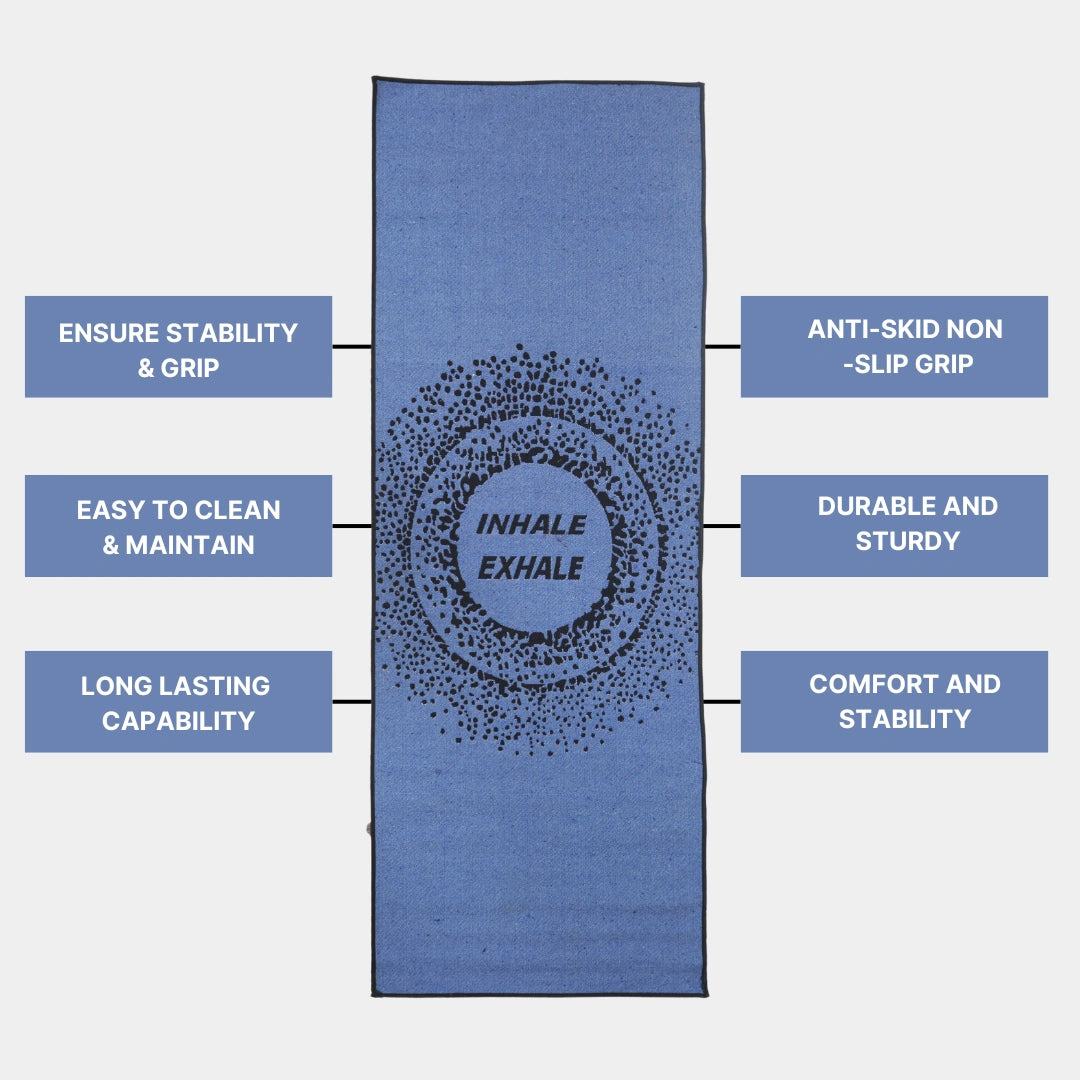 Whild Blue Inhale Exhale Design Yoga Mat With Anti Skid Backing