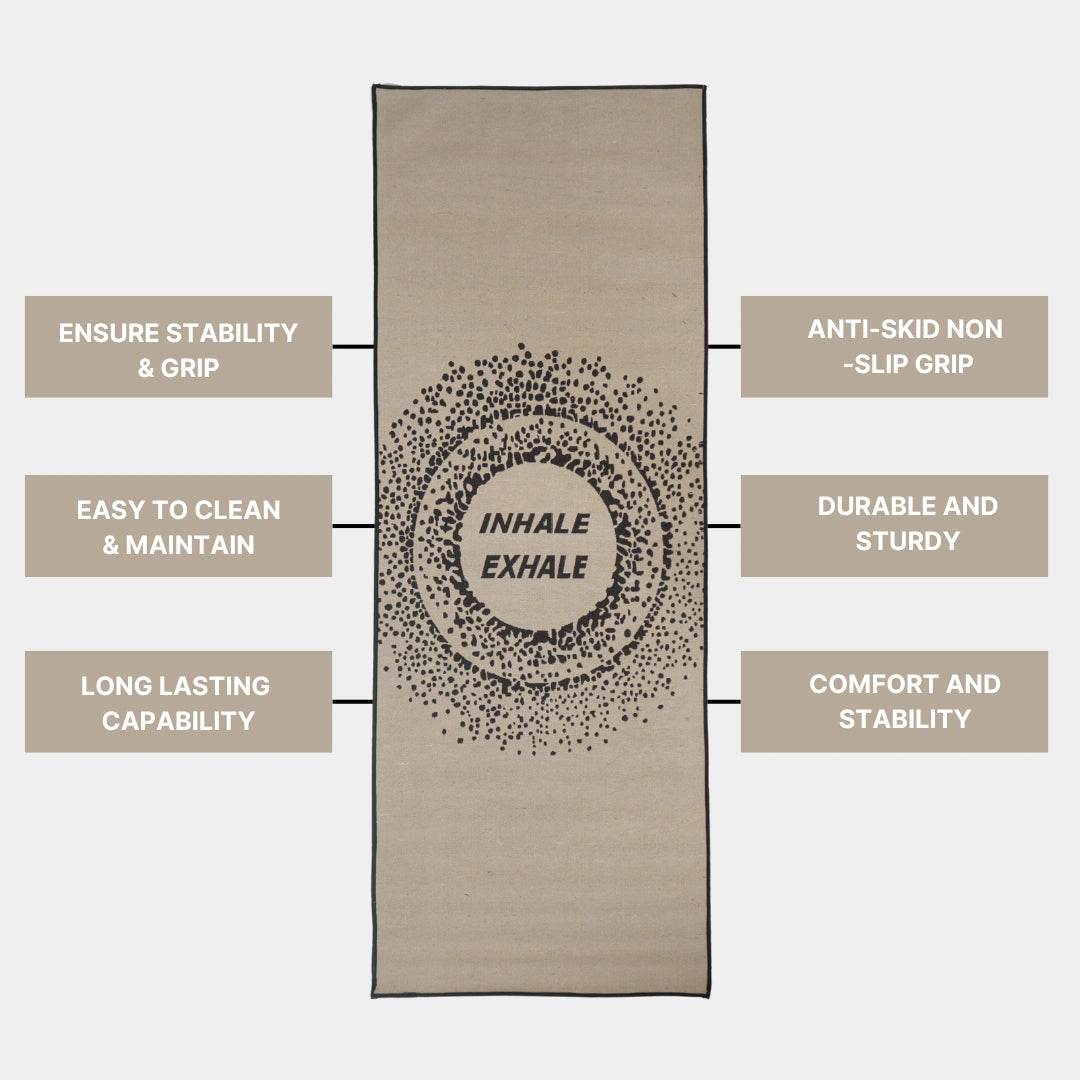 Grey Olive Inhale Exhale Design Tree Yoga Mat With Anti Skid Backing